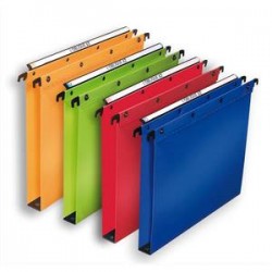 OBLIQUE AZ Paquet de 10 dossiers suspendus TIROIR en polypro opaque. Fond 30, bouton-pression. Assortis