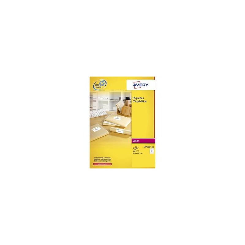 AVERY Boîte de 800 étiquettes adresse laser recyclées blanc 99,1 x 67,7 mm LR7165-100 AVERY Boîte de 800 étiquettes adresse laser recyclées blanc 99,1 x 67,7 mm LR7165-100