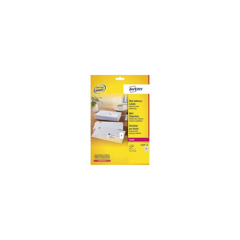 AVERY Boîte de 875 mini-étiquettes laser blanches 35 x 35 mm. L7659-25. AVERY Boîte de 875 mini-étiquettes laser blanches 35 x 35 mm. L7659-25.