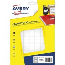 AVERY Sachet de 1792 étiquettes multi-usage blanches 12,8 x 18,3 mm. Planche format A5. ETE112