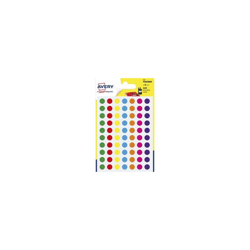 AVERY Sachet de 420 pastilles Ø8 mm. Ecriture manuelle. Coloris assortis. AVERY Sachet de 420 pastilles Ø8 mm. Ecriture manuelle. Coloris assortis.