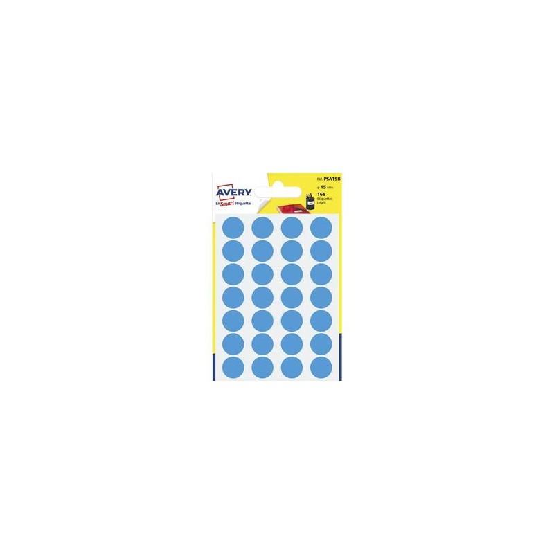 AVERY Sachet de 168 pastilles Ø15 mm. Ecriture manuelle. Coloris bleu. AVERY Sachet de 168 pastilles Ø15 mm. Ecriture manuelle. Coloris bleu.