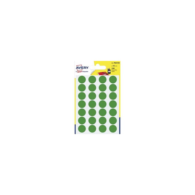 AVERY Sachet de 168 pastilles Ø15 mm. Ecriture manuelle. Coloris vert. AVERY Sachet de 168 pastilles Ø15 mm. Ecriture manuelle. Coloris vert.