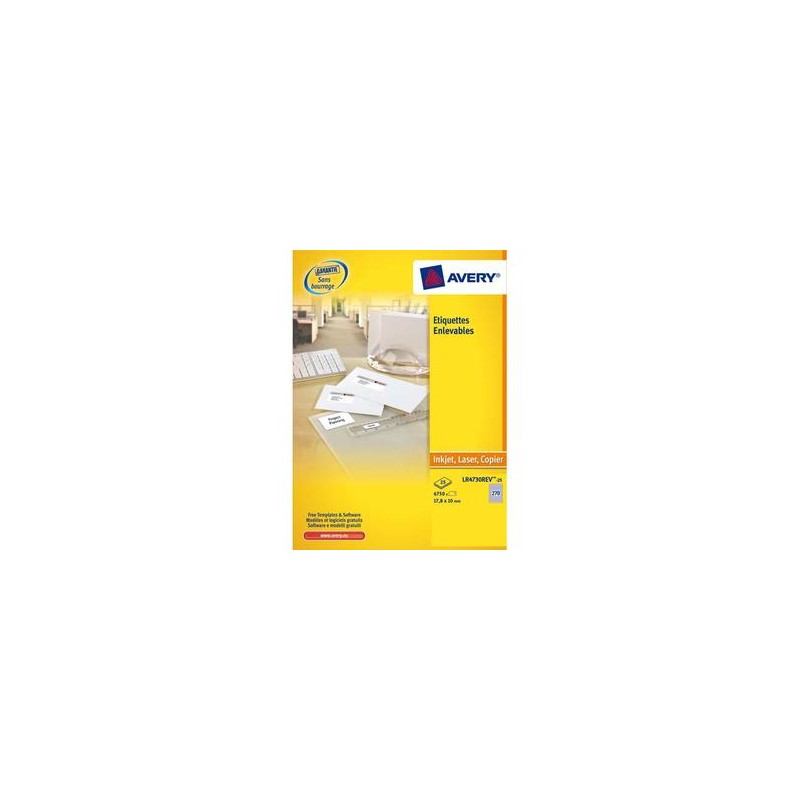 AVERY Boîte de 300 étiquettes enlevables 99,1 x 42,3 impression laser L4743REV AVERY Boîte de 300 étiquettes enlevables 99,1 x 42,3 impression laser L4743REV