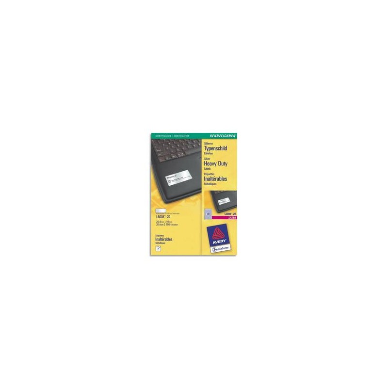 AVERY Boîte de 3780 étiquettes métalliques 25,4x10 impression laser L6008-20 AVERY Boîte de 3780 étiquettes métalliques 25,4x10 impression laser L6008-20