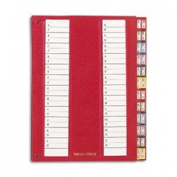 EMEY Trieur alpha-numérique 24 compartiments bordeaux, couverture rigide plastifiée, onglets métalliques