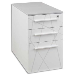 GAUTIER Caisson hauteur de bureau BLANC GRAPHIQUE 3 tiroirs, serrure, SUNDAY 45x71x80cm