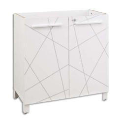 GAUTIER Rangement bas BLANC,façade BLANC GRAPHIQUE,2 portes,serrure,1 étagère réglable SUNDAY-80x79x40cm