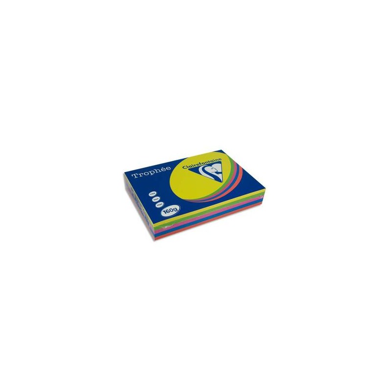 CLAIREFONTAINE Ramette 5x50F papier Trophée 160g A4 assortis intense soleil,menthe,cardinal,bleuT,fuschia CLAIREFONTAINE Ramette 5x50F papier Trophée 160g A4 assortis intense soleil,menthe,cardinal,bleuT,fuschia
