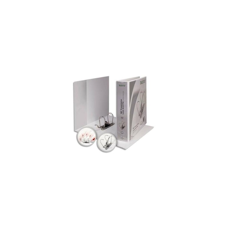 LEITZ Classeur à levier à dos 7,5 cm en PVC blanc à couverture personnalisable sur deux faces LEITZ Classeur à levier à dos 7,5 cm en PVC blanc à couverture personnalisable sur deux faces