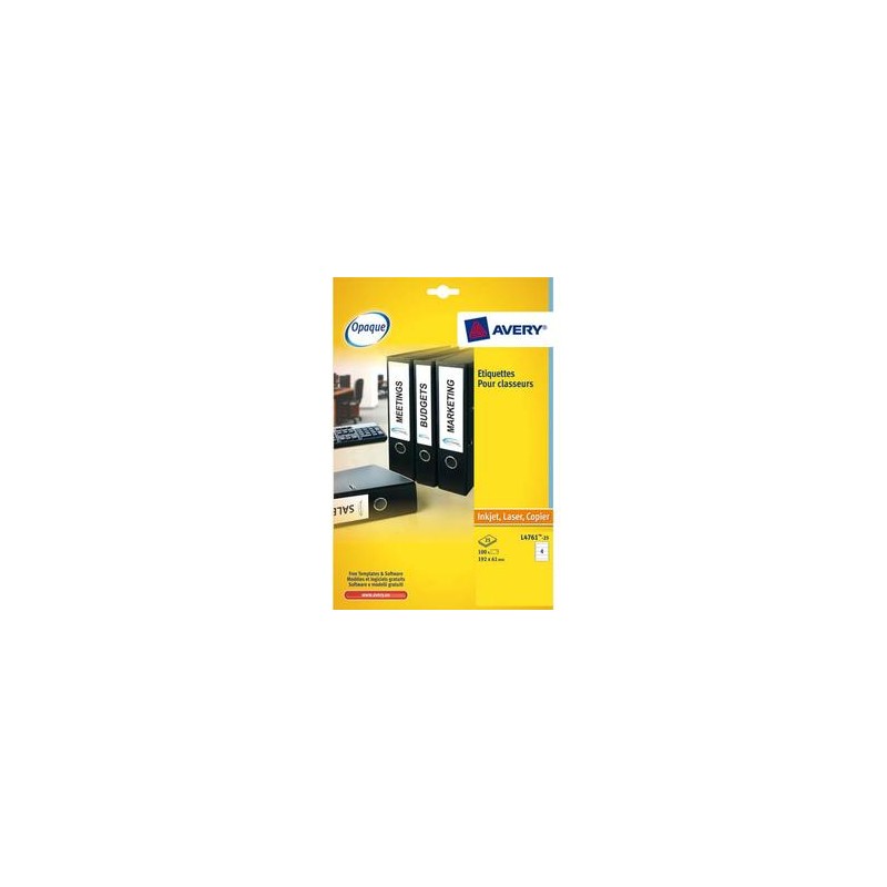 AVERY Boîte de 100 étiquettes laser pour dos de classeur 192X61 L4761-25 AVERY Boîte de 100 étiquettes laser pour dos de classeur 192X61 L4761-25