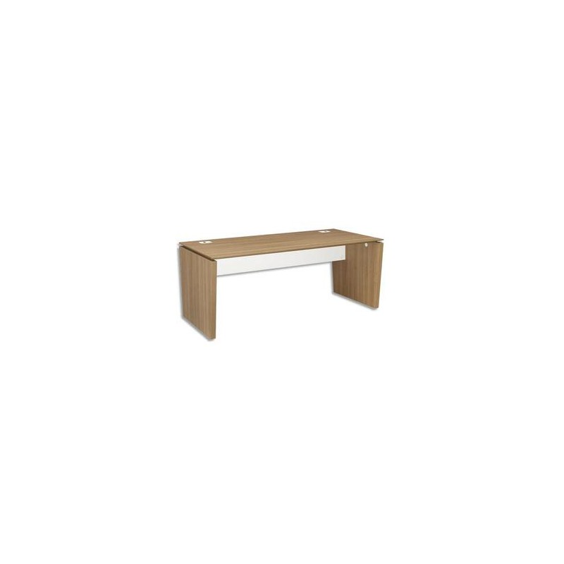 GAUTIER Bureau pieds panneaux + passe-câbles Xenon - Dimensions : L190 x H75 x P90 cm merisier Italien
