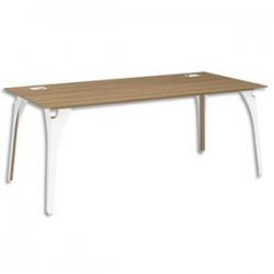 GAUTIER Bureau pieds métal + passe-câbles Xenon - Dimensions : L170 x H75 x P90 cm merisier Italien