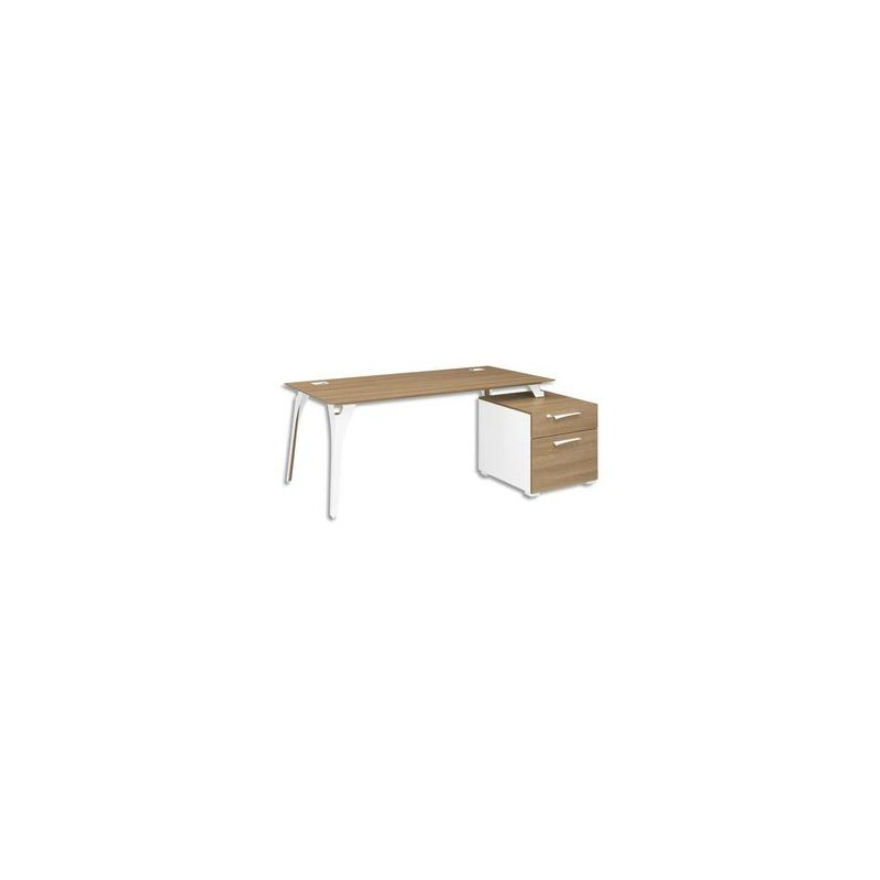 GAUTIER Bureau pieds métal + bloc 2 tiroirs réversible Xenon - Dim : L190 x H75 x P90 cm merisier Italien GAUTIER Bureau pieds métal + bloc 2 tiroirs réversible Xenon - Dim : L190 x H75 x P90 cm merisier Italien