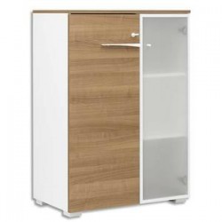 GAUTIER Rangement mi-hauteur 2 portes dont 1 porte vitrée Xenon - L80 x H114 x P45 cm merisier Italien
