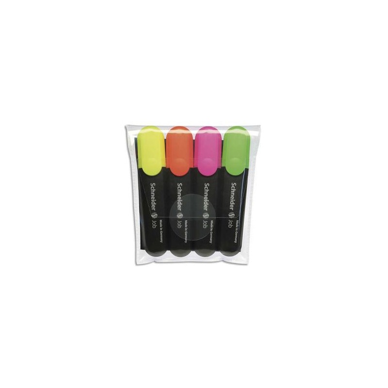 SCHNEIDER Pochette de 4 Surligneur (rechargeable) pointe biseautée JOB 150 SCHNEIDER Pochette de 4 Surligneur (rechargeable) pointe biseautée JOB 150