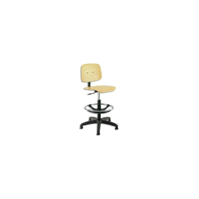 Siège technique grande hauteur en bois verni avec repose-pieds sur patins Siège technique grande hauteur en bois verni avec repose-pieds sur patins
