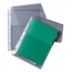 NEUTRE Paquet de 10 pochettes-plan à rabat en PVC 19/100e incolore, perforation 11 trous