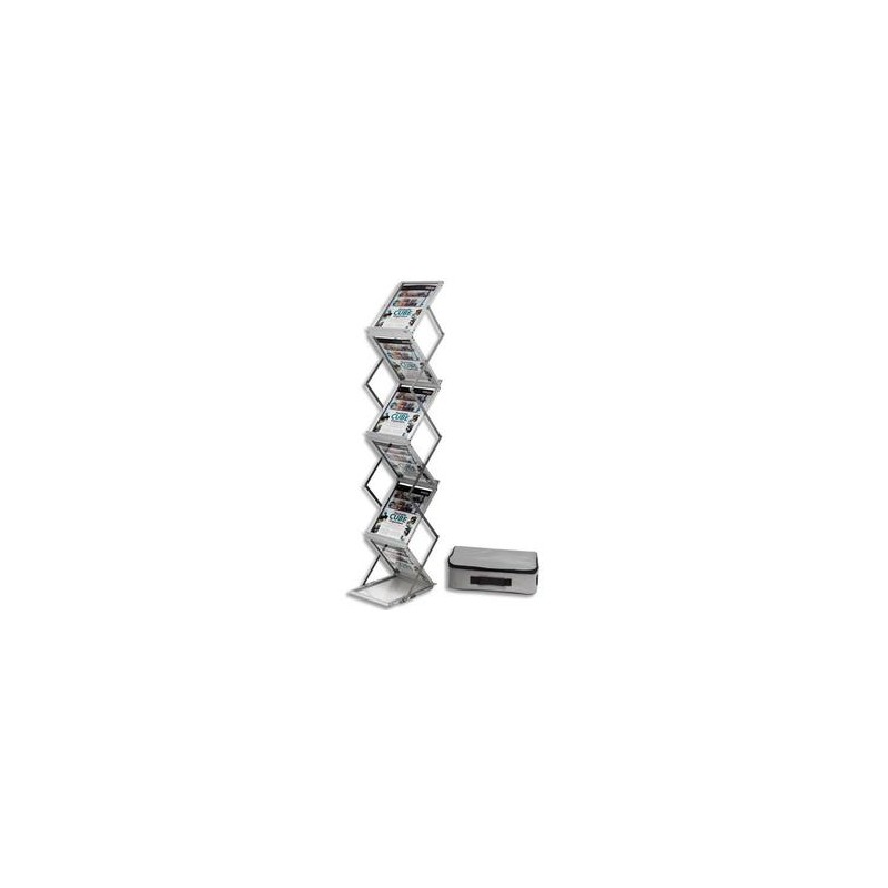 DEFLECTO Présentoir sur pied pliable aluminium avec malette de transport 6 niveaux pour A4 DEFLECTO Présentoir sur pied pliable aluminium avec malette de transport 6 niveaux pour A4