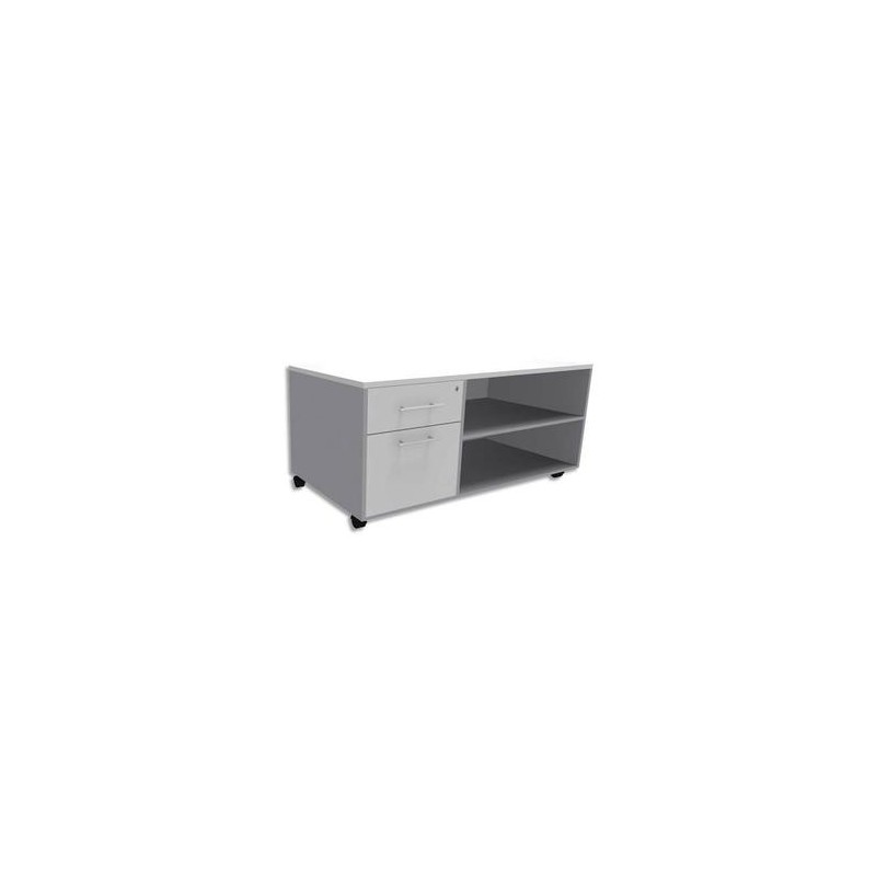 SIMMOB Console mobile + caisson 2 tiroirs dont 1 DS + plumier EXPRIM L120 x H63 x P60 cm Blanc perle alu SIMMOB Console mobile + caisson 2 tiroirs dont 1 DS + plumier EXPRIM L120 x H63 x P60 cm Blanc perle alu