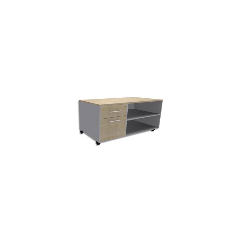 SIMMOB Console mobile + caisson 2 tiroirs dont 1 DS + plumier EXPRIM L120 x H63 x P60 cm Chêne clair alu SIMMOB Console mobile + caisson 2 tiroirs dont 1 DS + plumier EXPRIM L120 x H63 x P60 cm Chêne clair alu