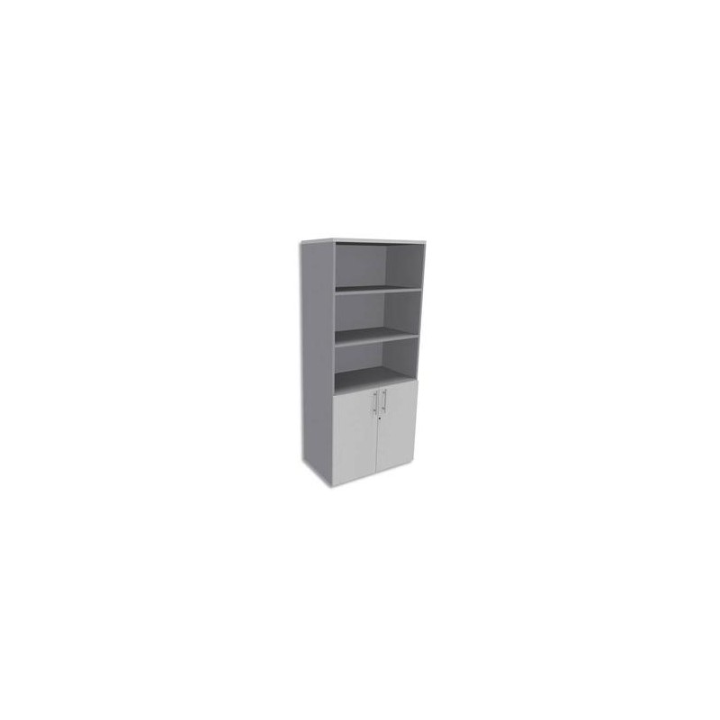 SIMMOB Bibliothèque Haute aluminium porte basse, top Blanc perle EXPRIM - Dim. : L80 x H180 x P47 cm