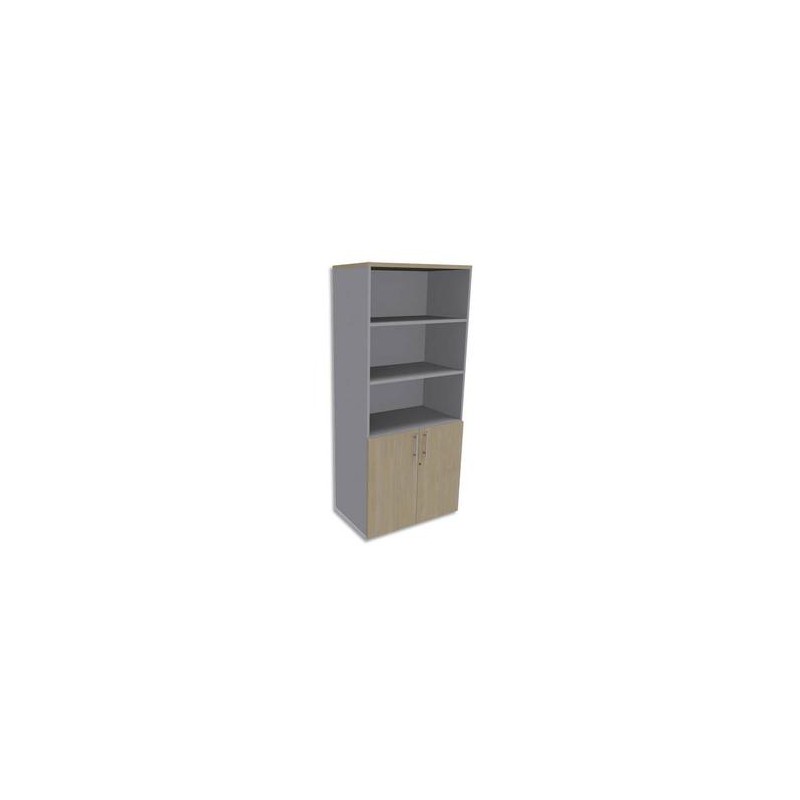 SIMMOB Bibliothèque Haute aluminium porte basse, top Chêne clair EXPRIM - Dim. L80 x H180 x P47 cm