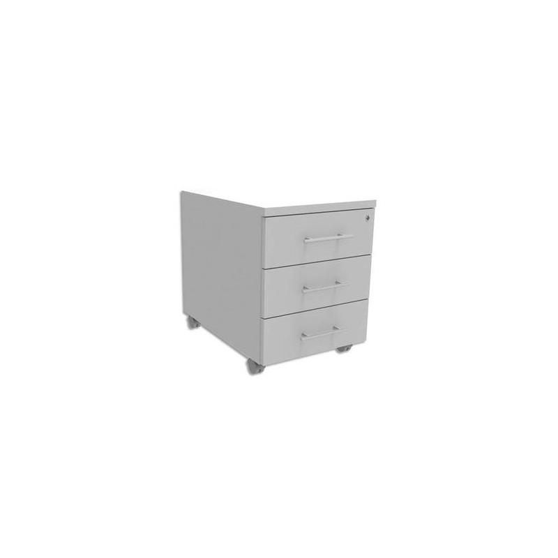 SIMMOB Caisson mobile 3 tiroirs + plumier, façade Blanc perle INEO - Dimensions : L42 x H56 x P50 cm