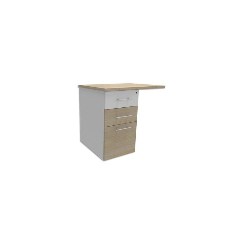 SIMMOB Caisson porteur Blanc perle dessus Chêne clair + plumier, façade blanche INEO L80 x H72,5 x P60 cm