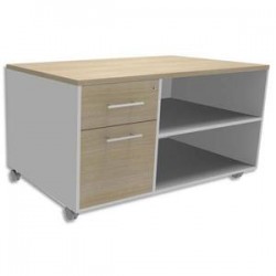 SIMMOB Console avec caisson 2 tiroirs dont 1 DS, dessus Chêne clair INEO - Dim : L100 x H63 x P60 cm