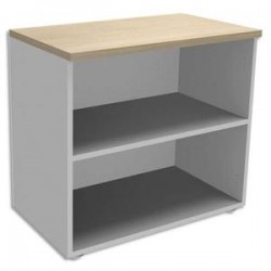 SIMMOB Armoire Basse 1 tablette sans porte Blanc perle, top Chêne clair INEO - Dim. : L80 x H72 x P47 cm