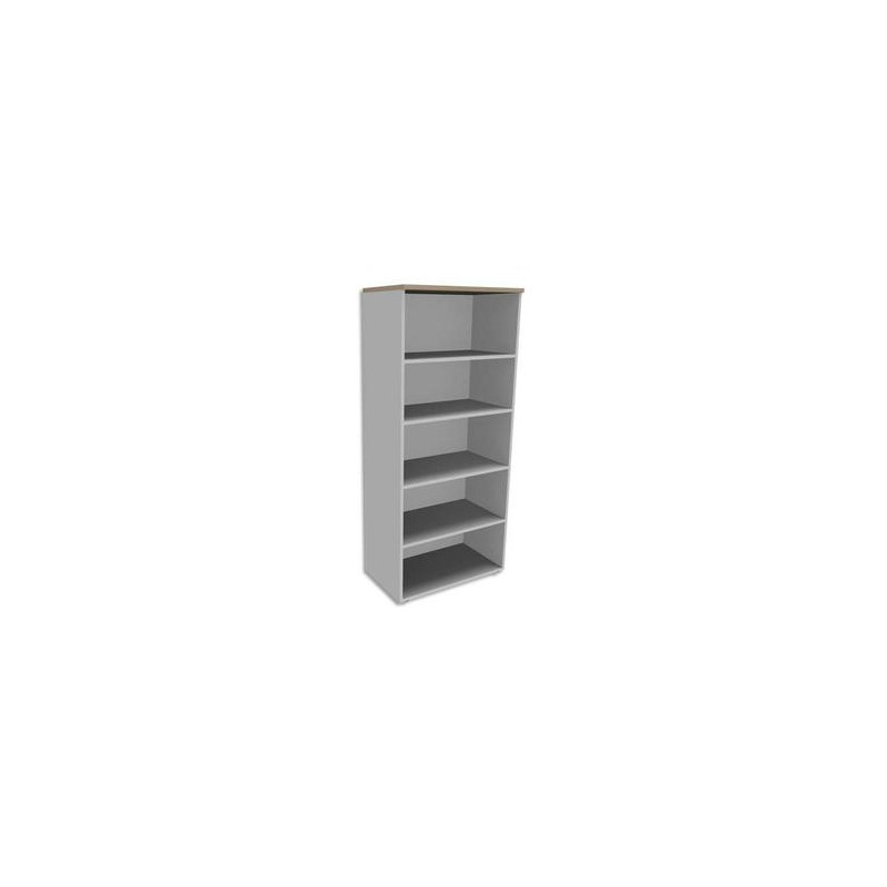 SIMMOB Armoire Haute 4 tablettes sans porte Blanc perle, top Chêne clair INEO - Dim : L80 x H180 x P47 cm