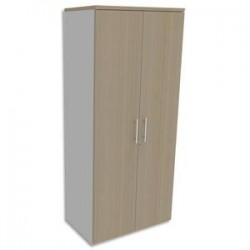 SIMMOB Armoire Haute Blanc perle 4 tablettes avec porte, top Chêne clair INEO - Dim : L80 x H180 x P47 cm