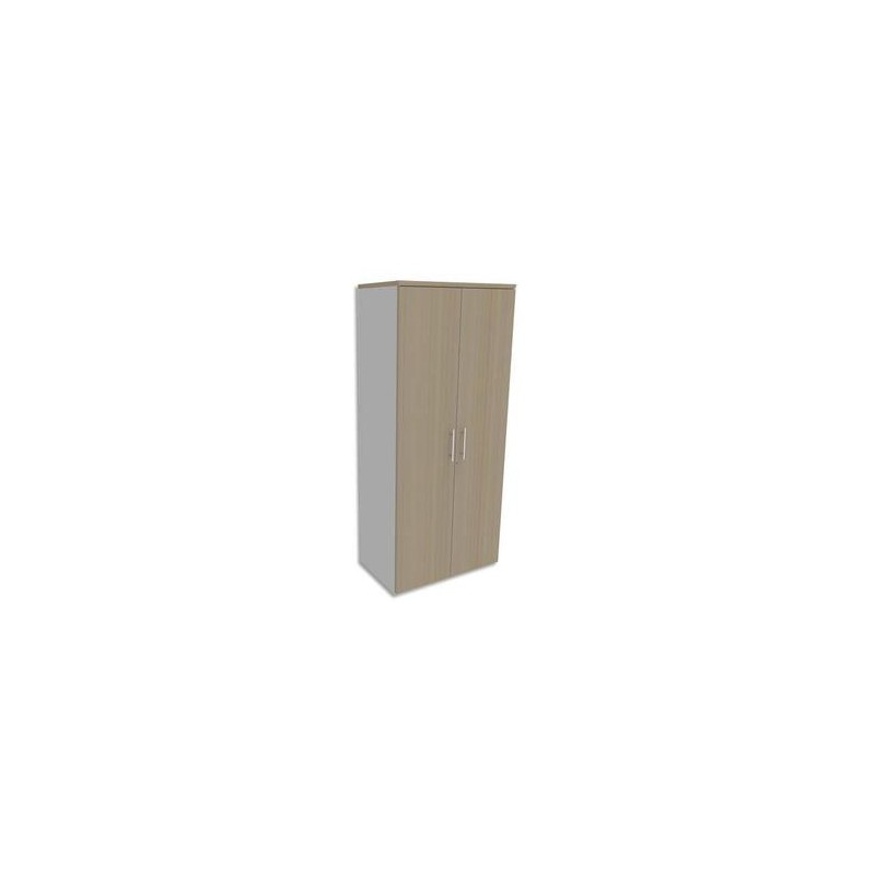 SIMMOB Armoire Haute Blanc perle 4 tablettes avec porte, top Chêne clair INEO - Dim : L80 x H180 x P47 cm