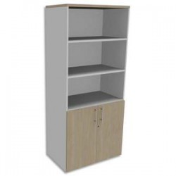 SIMMOB Bibliothèque Haute Blanc perle porte basse, top Chêne clair INEO - Dim : L80 x H180 x P47 cm