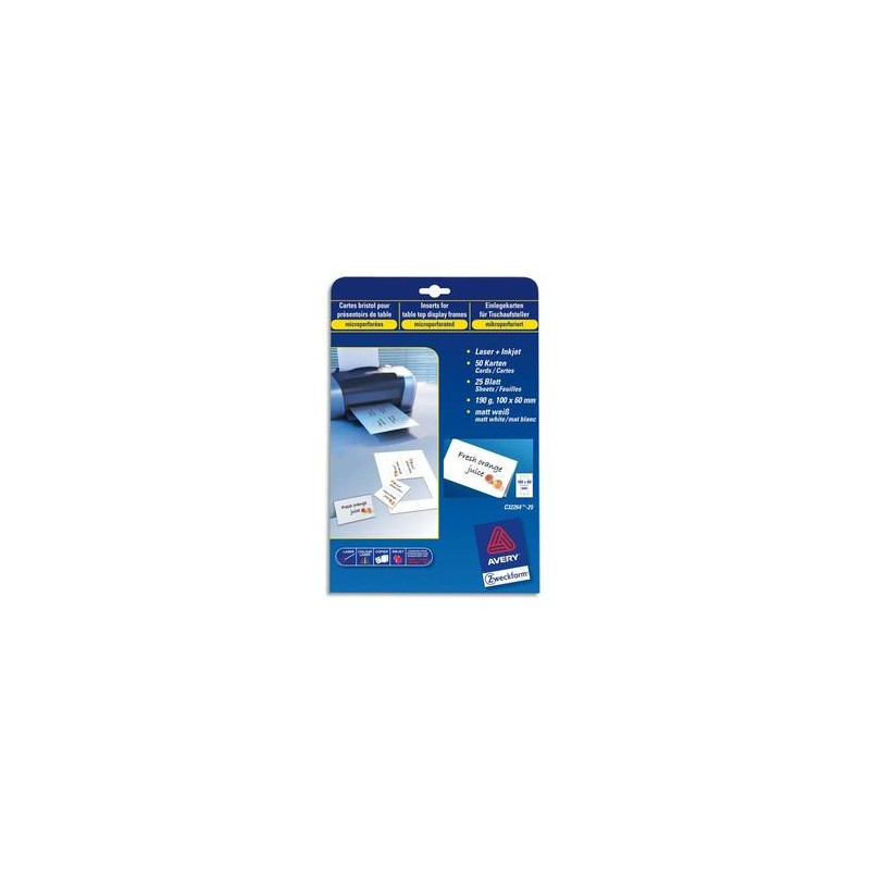 AVERY Pochette de 250 cartes de visite (85x54 mm) 270g coins droits laser finition mate AVERY Pochette de 250 cartes de visite (85x54 mm) 270g coins droits laser finition mate