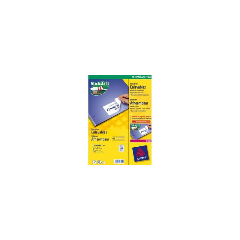 AVERY Boite de 6750 Etiquettes laser enlevable 17.8x10 mm (boite de 25) L4730REV-25 AVERY Boite de 6750 Etiquettes laser enlevable 17.8x10 mm (boite de 25) L4730REV-25
