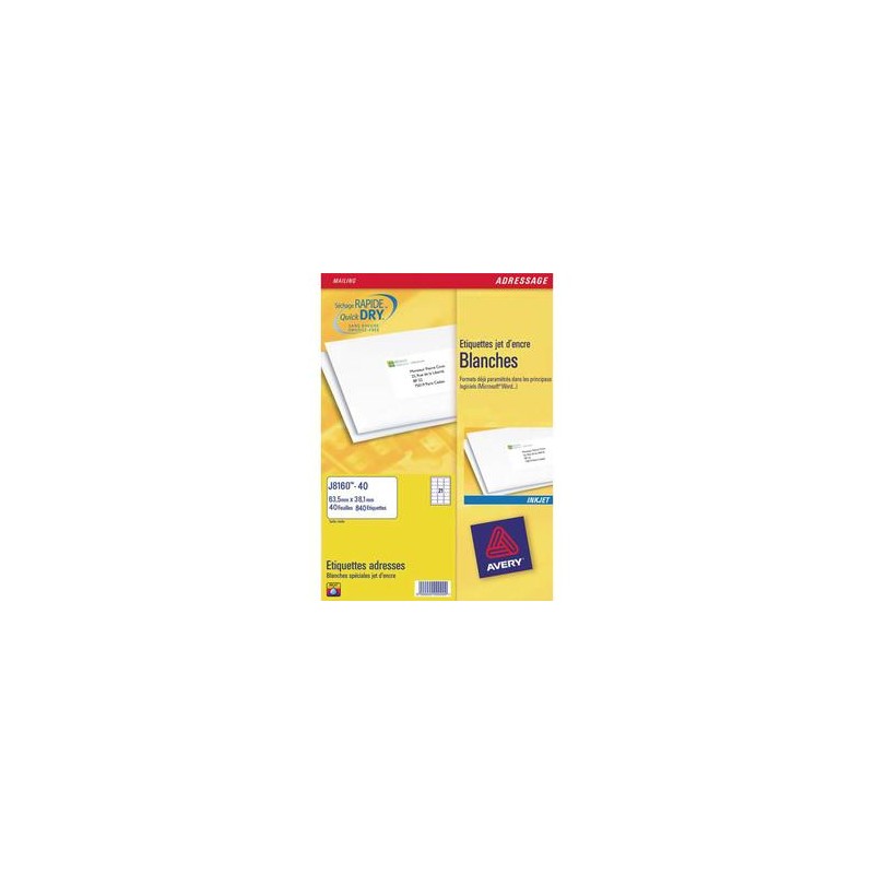 AVERY Boîte de 200 étiquettes adresses jet d encre 99,1x67,7mm blanches J8165-25 AVERY Boîte de 200 étiquettes adresses jet d encre 99,1x67,7mm blanches J8165-25