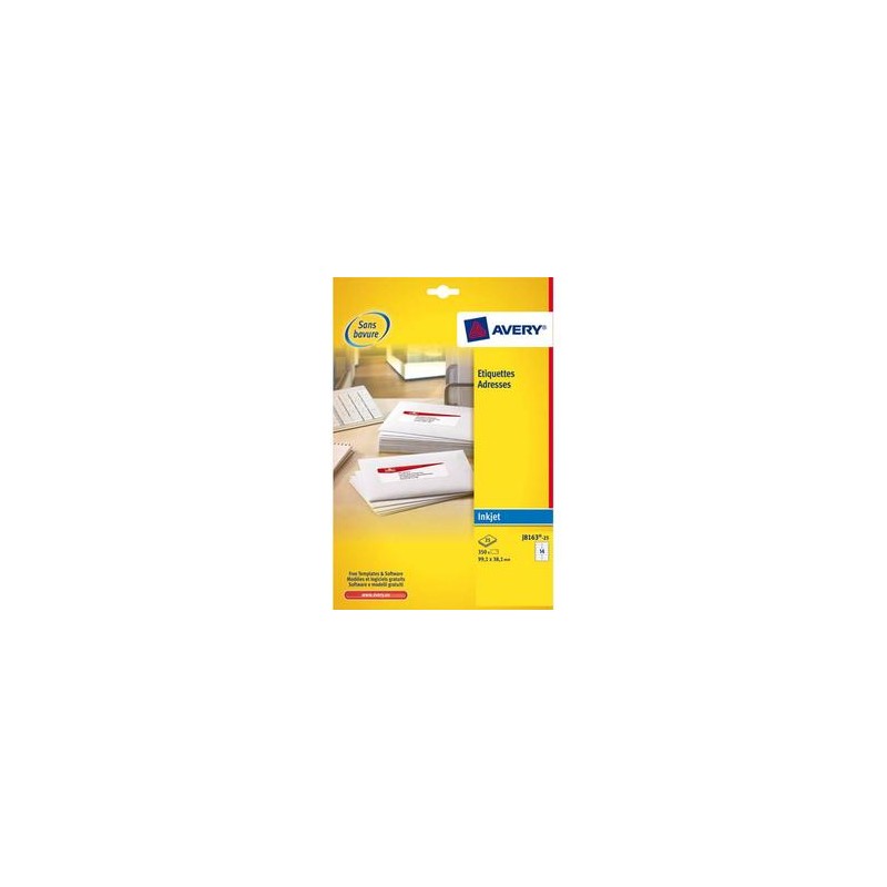 AVERY Boîte de 350 étiquettes adresses jet d encre 99,1x38,1mm blanches J8163-25 AVERY Boîte de 350 étiquettes adresses jet d encre 99,1x38,1mm blanches J8163-25