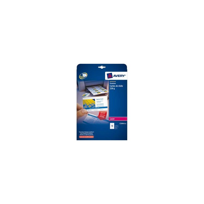AVERY Pochette de 100 cartes de visite (85x54mm) 220g coins droits laser finition mate AVERY Pochette de 100 cartes de visite (85x54mm) 220g coins droits laser finition mate