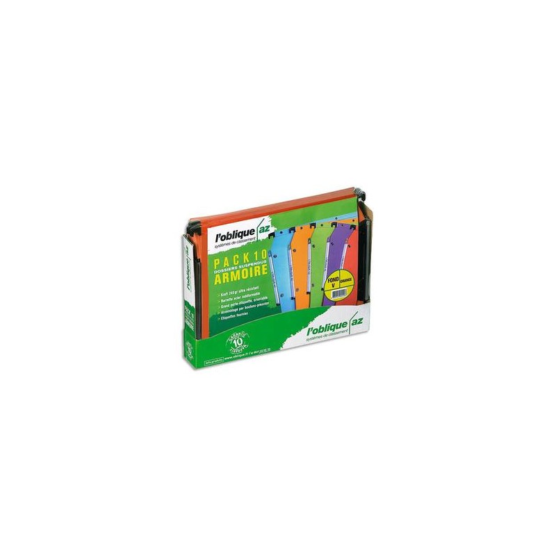 OBLIQUE AZ Paquet de 5+5 dossiers suspendus ARMOIRE en kraft 240g. Fond 15 et 30, bouton-pression. Orange OBLIQUE AZ Paquet de 5+5 dossiers suspendus ARMOIRE en kraft 240g. Fond 15 et 30, bouton-pression. Orange