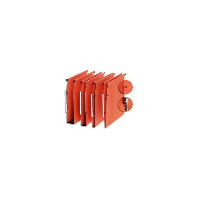 5 ETOILES Boîte de 25 dossiers suspendus ARMOIRE en kraft 220g. Fond 30, volet agrafage +pression. Orange 5 ETOILES Boîte de 25 dossiers suspendus ARMOIRE en kraft 220g. Fond 30, volet agrafage +pression. Orange