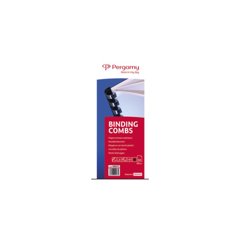 PERGAMY Boîte de 100 peignes anneaux plastiques 10mm Noir 900075 PERGAMY Boîte de 100 peignes anneaux plastiques 10mm Noir 900075