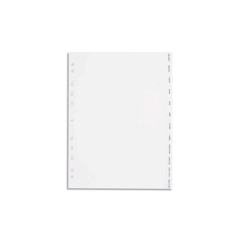 PERGAMY Jeu 12 intercalaires mensuels Janvier-Décembre polypropylène format A4. Coloris blanc PERGAMY Jeu 12 intercalaires mensuels Janvier-Décembre polypropylène format A4. Coloris blanc