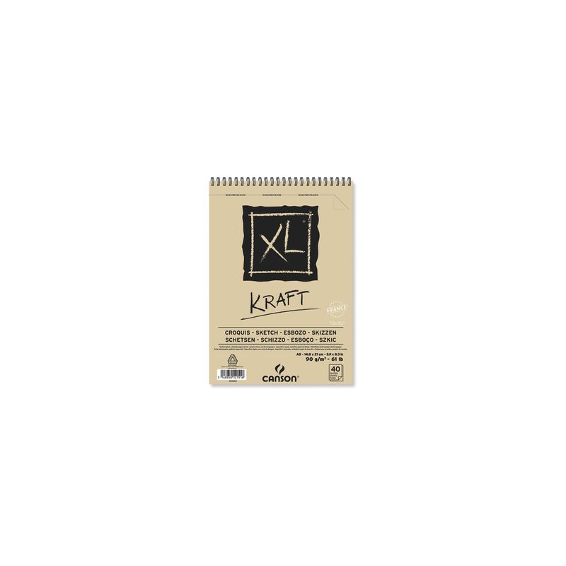 CANSON Album spiralé de 40 feuilles de papier dessin XL KRAFT, format A5, 90G CANSON Album spiralé de 40 feuilles de papier dessin XL KRAFT, format A5, 90G