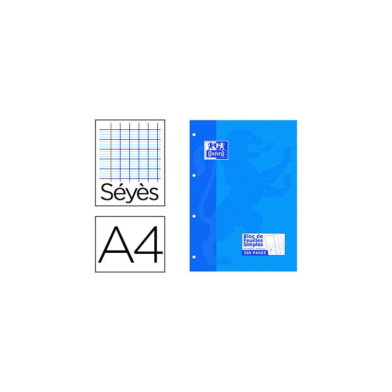 Bloc cours oxford feuilles encollées détachables papier satiné extra blanc a4 210x290mm 200 pages 90g séyès 4 trous Bloc cours oxford feuilles encollées détachables papier satiné extra blanc a4 210x290mm 200 pages 90g séyès 4 trous
