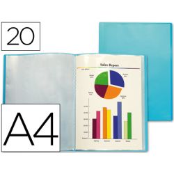 Protège-documents liderpapel polypropylène couverture flexible 20 pochettes fixes coloris bleu frosty translucide