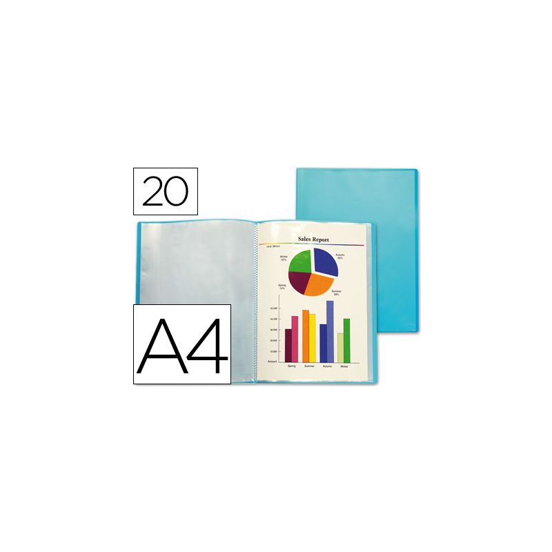 Protège-documents liderpapel polypropylène couverture flexible 20 pochettes fixes coloris bleu frosty translucide Protège-documents liderpapel polypropylène couverture flexible 20 pochettes fixes coloris bleu frosty translucide