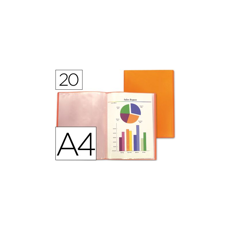Protège-documents liderpapel polypropylène couverture flexible 20 pochettes fixes coloris orange frosty translucide Protège-documents liderpapel polypropylène couverture flexible 20 pochettes fixes coloris orange frosty translucide