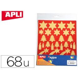 Gommette noël apli agipa coloris or fond rouge pochette 68 unités